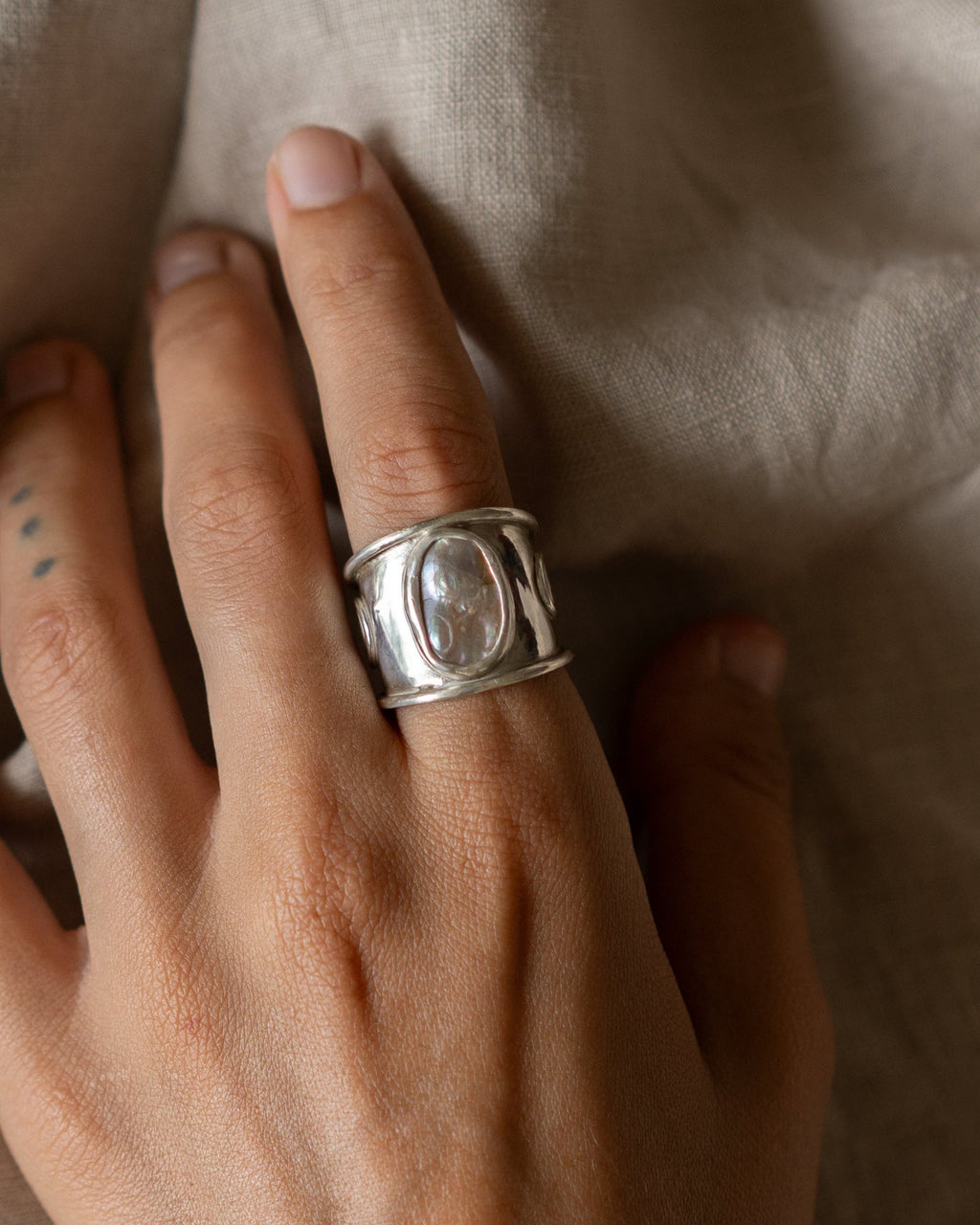 Abalone Ring with Spiral Detailing