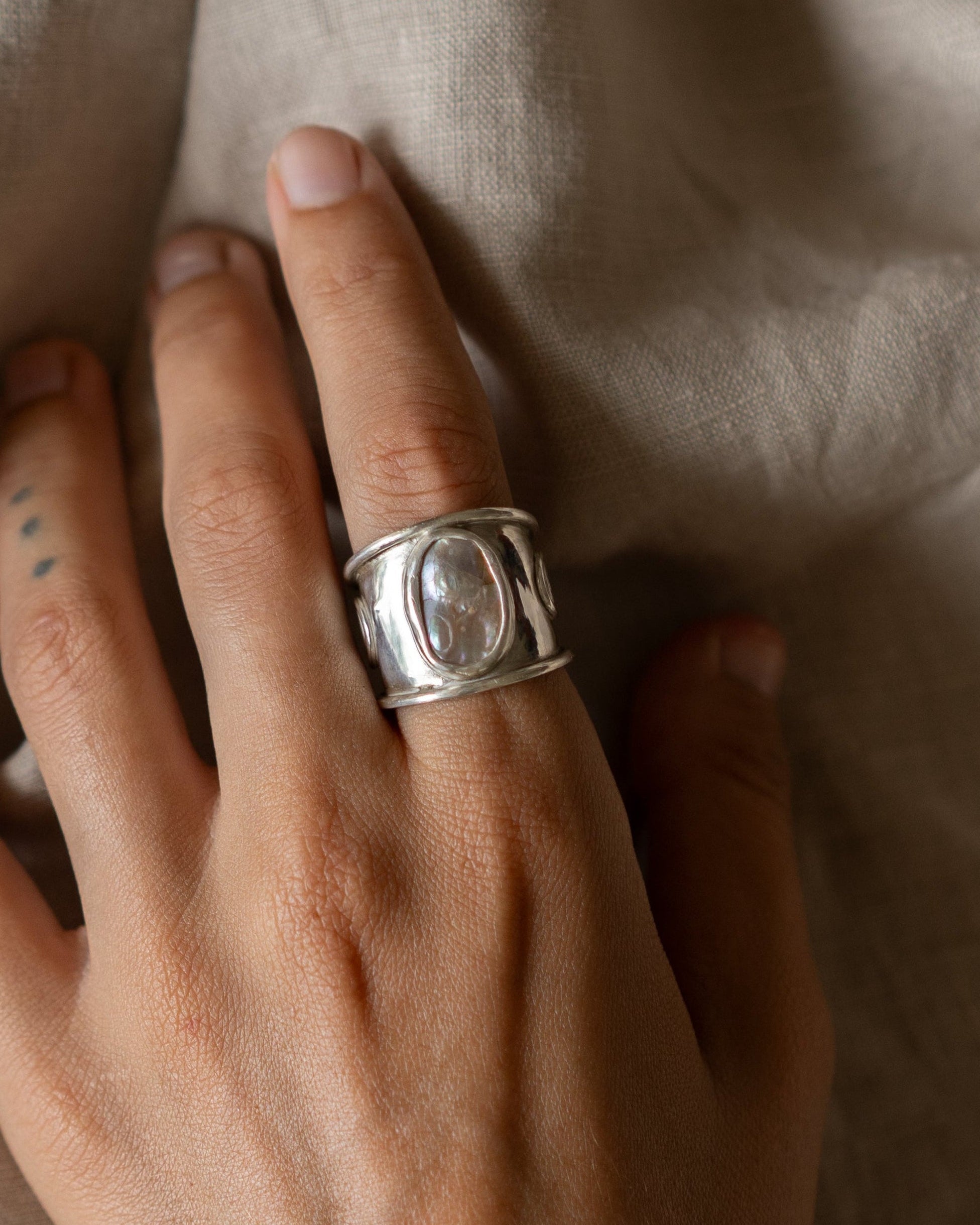 Abalone Ring with Spiral Detailing