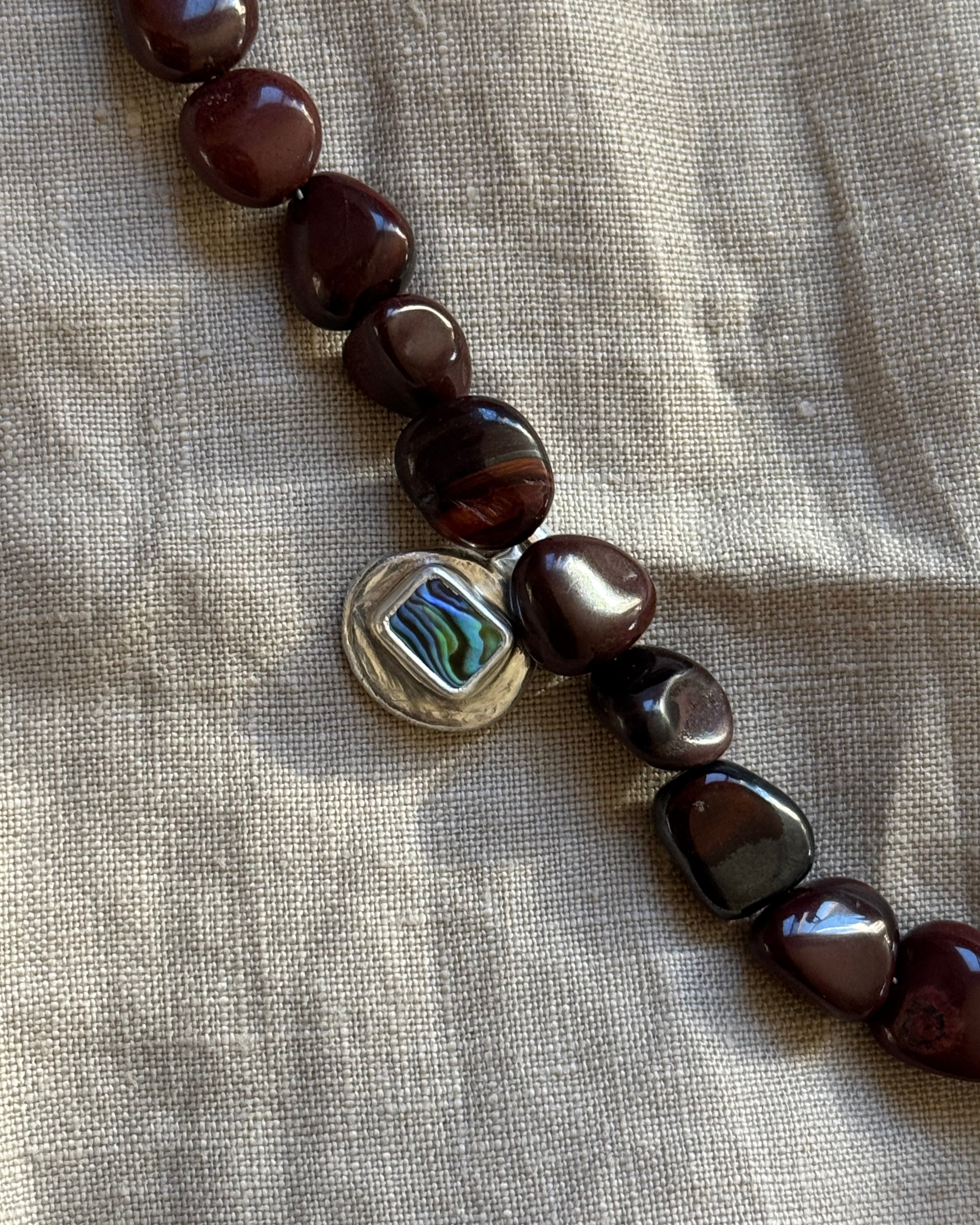 Paua and Red Tigers Eye Pendant