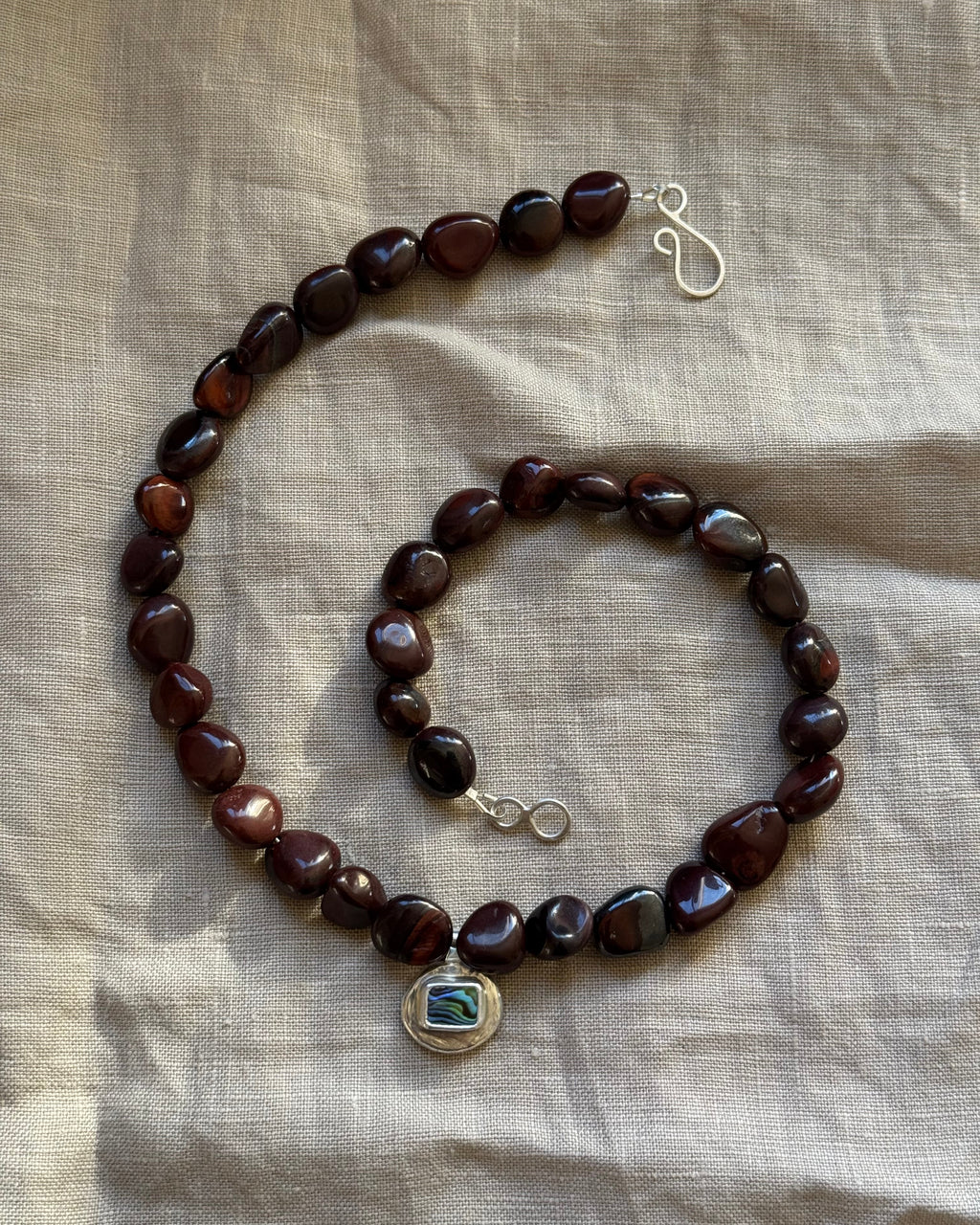 Paua and Red Tigers Eye Pendant