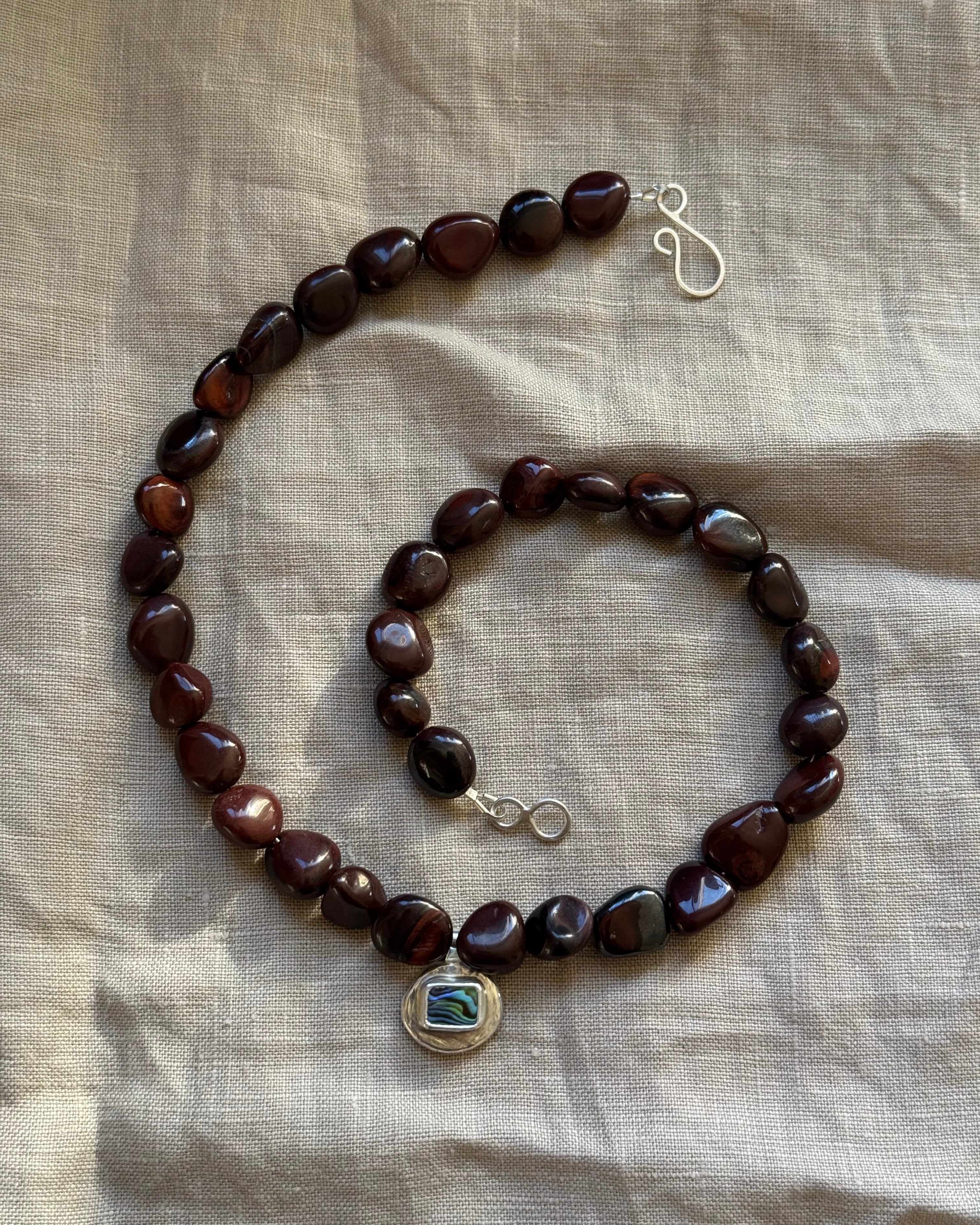 Paua and Red Tigers Eye Pendant